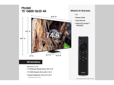 75" Samsung QN75Q80DAFXZC QLED 4K Smart TV