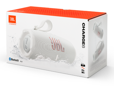 JBL Charge 6 Portable Speaker with AI Sound Boost in White - JBLCHARGE6WHTAM